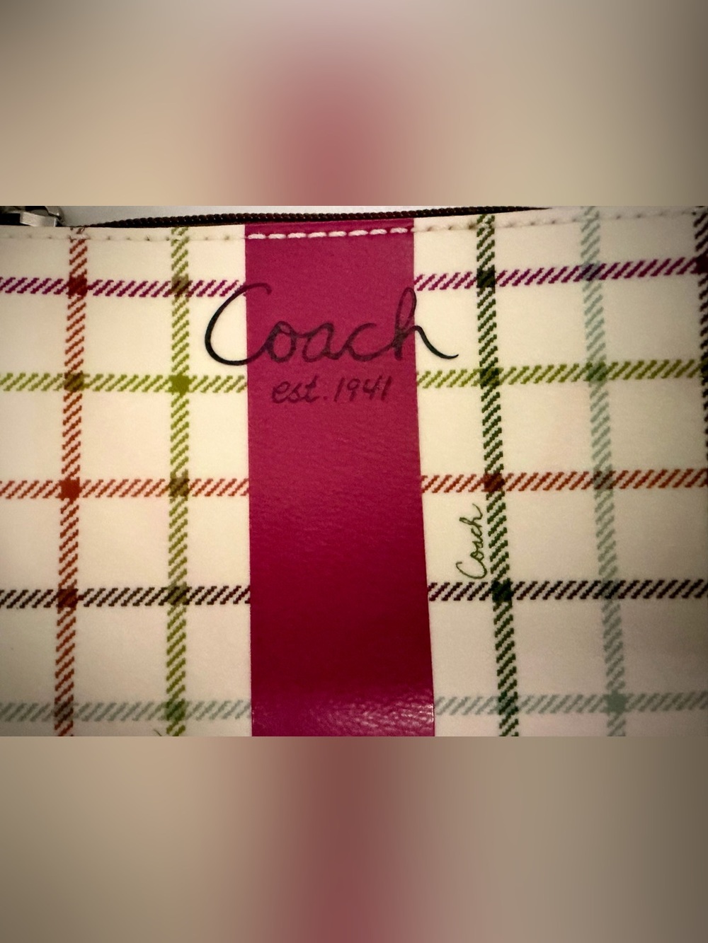 Coach Pink Plaid Wristlet With Dust Bag - Picture 3 of 7
